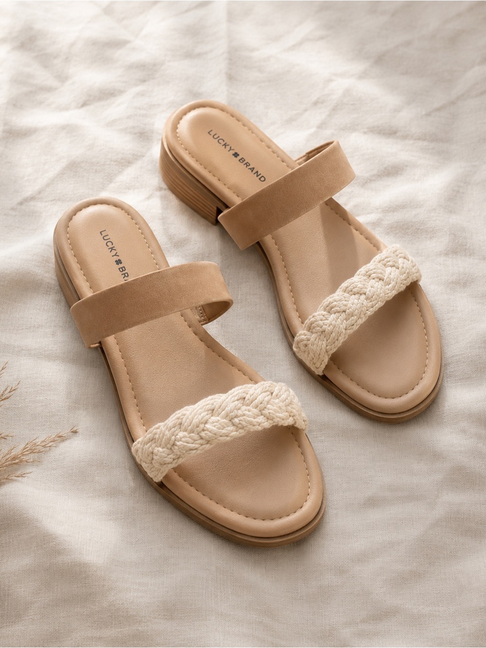 Lucky Brand Razilla Cream Braided & Tan Double-Strap Low Heels